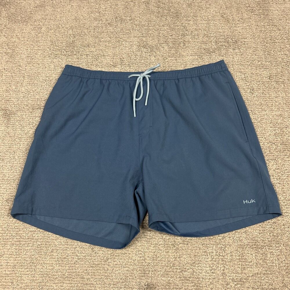 HUK Swim Shorts Mens XXL Performance Fishing Mesh Lined Blue Trunks Pockets